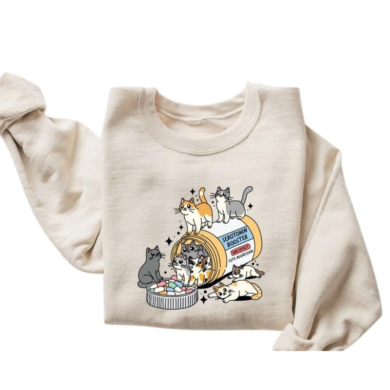 Serotonin Booster Cats Sweatshirt, Cat Mom Graphic Shirt, Cats Owner Gift, Cat Mom Hoodie, Cat Lover Shirt | HypeDripTees.com
