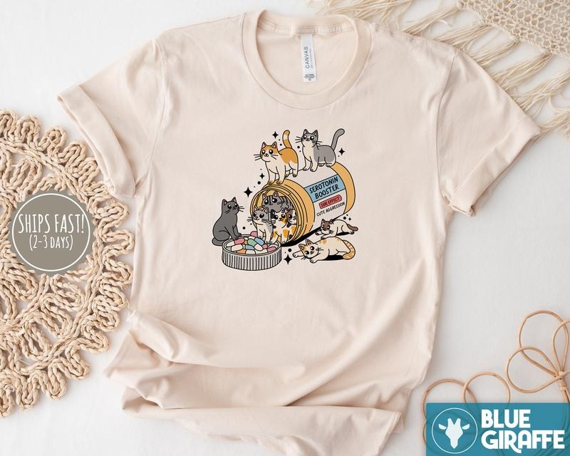 Serotonin Cats T-Shirt, Funny Cat Tee, Cat Lover Graphic Tee Hoodie, Sweatshirt | HypeDripTees.com