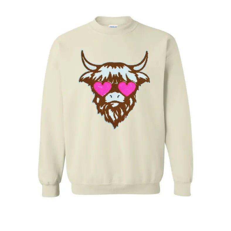Shaggy Heifer Chenille Patch Sweatshirt -- SAND T-Shirts, Hoodie | HypeDripTees.com
