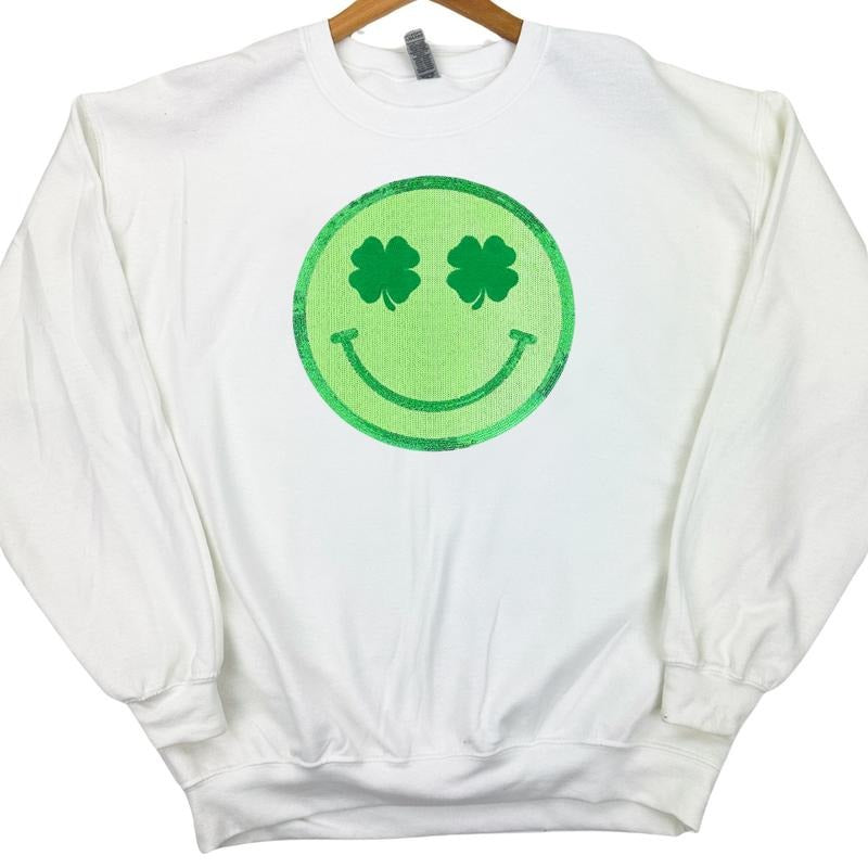 Shamrock Happy Face Patch Gildan Sweatshirt T-Shirts, Hoodie | HypeDripTees.com