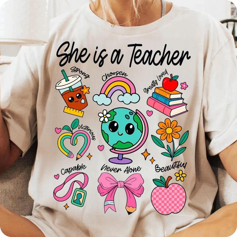 She Is Teacher shirt, Christian Teacher Mom Floral, Coquette Bow Teacher Shirt Hoodie, Sweatshirt | HypeDripTees.com