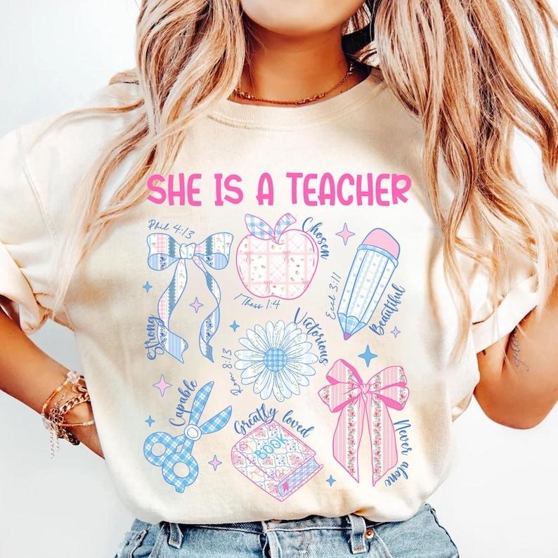 She is Teacher shirt, Teacher Mom, Christian Teacher shirt, Bible Verses tshirt Hoodie, Sweatshirt | HypeDripTees.com