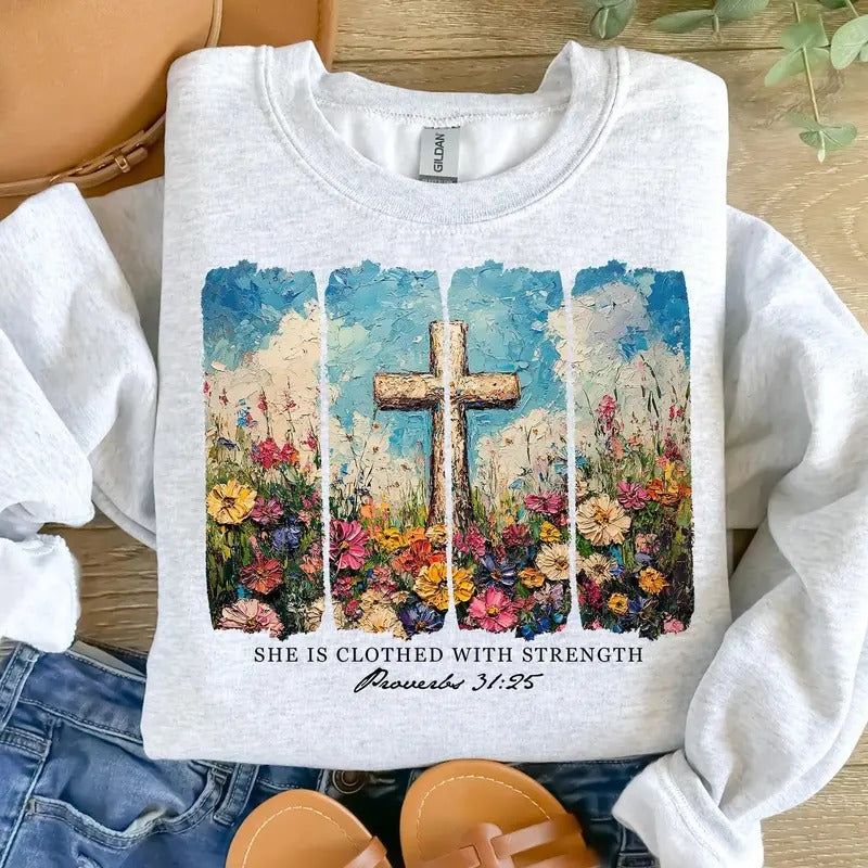 She is clothed with Strength DTF Transfers - THIS IS NOT A SHIRT Hoodie, Sweatshirt | HypeDripTees.com