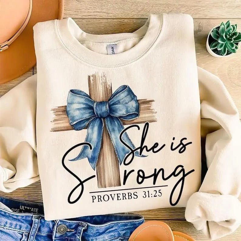 She is strong Proverbs 31:25 png,strong proverbs Sweatshirt, Hoodie, T-Shirt, Christian Shirt, Bible Verse Shirt, God...