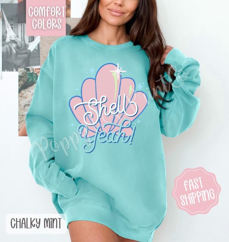Shell Yeah Comfort Colors Sweatshirt, Cute Summer Sweater, Girly Beach Crewneck T-Shirts, Hoodie | HypeDripTees.com