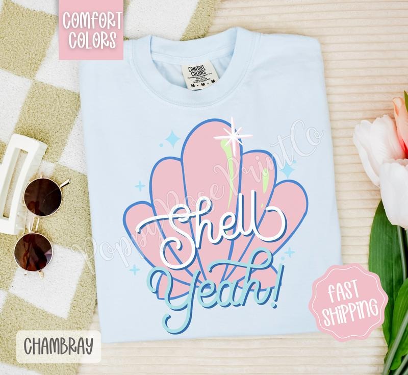 Shell Yeah Comfort Colors Tshirt, Cute Summer Tee, Girly Beach Shirt Hoodie, Sweatshirt | HypeDripTees.com