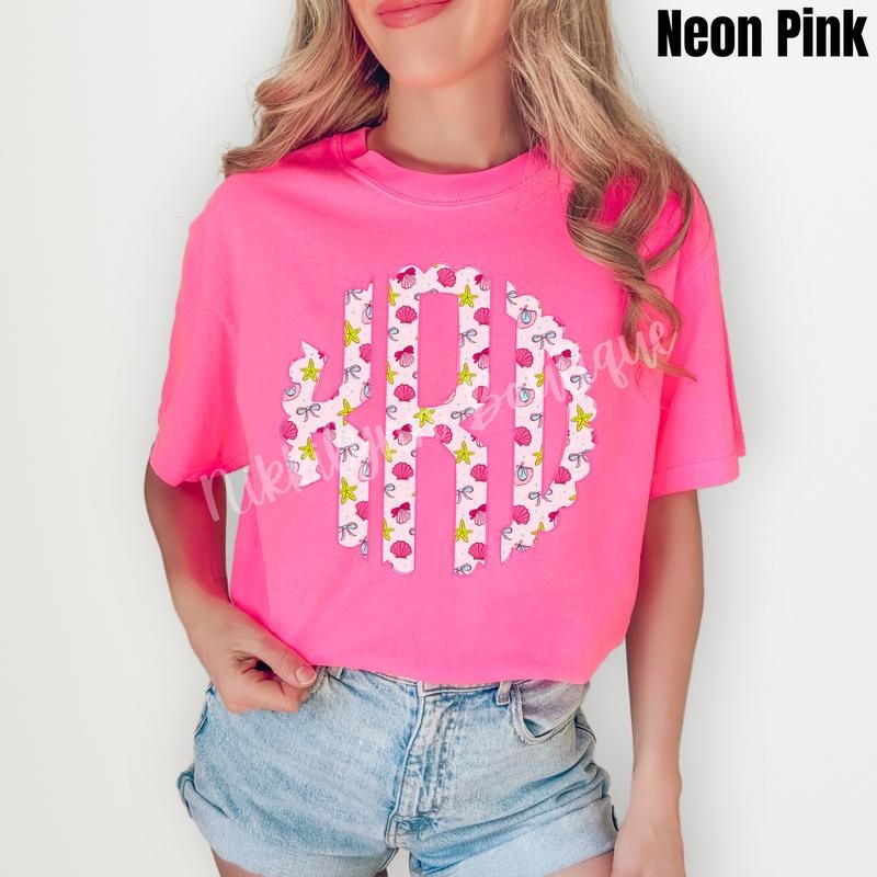 Shells & Bows Monogram Comfort Colors T-Shirt 'NLB' Hoodie, Sweatshirt | HypeDripTees.com
