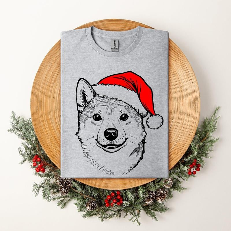 Shiba Inu, Santa, Dog, Christmas, Dog Lover, Pet T-Shirt, Soft Style Tee, Women's Graphic Tshirt Hoodie, Sweatshirt