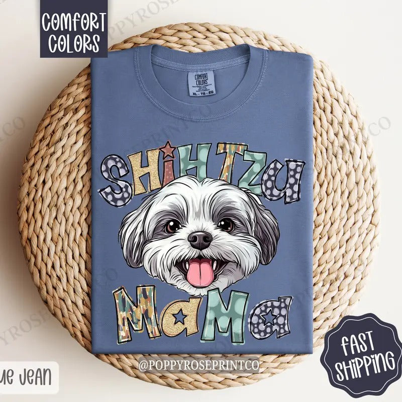 Shihtzu Mama Comfort Colors, Dog Mom Tee, Cute Mama Women's Tshirt Hoodie, Sweatshirt | HypeDripTees.com