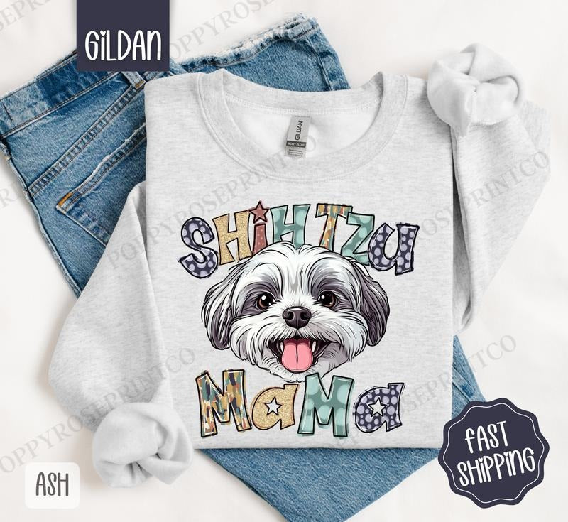 Shihtzu Mama Sweatshirt, Mama Women's Crewneck, Cute Dog Mom Women's Sweatshirt T-Shirts, Hoodie | HypeDripTees.com