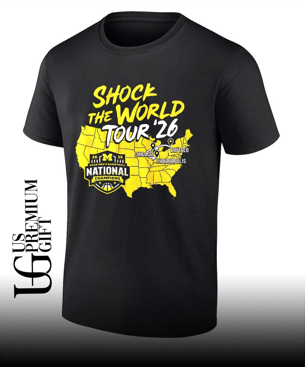 Shock the World Tour Michigan Wolverines 2026 National Champions State Map shirt