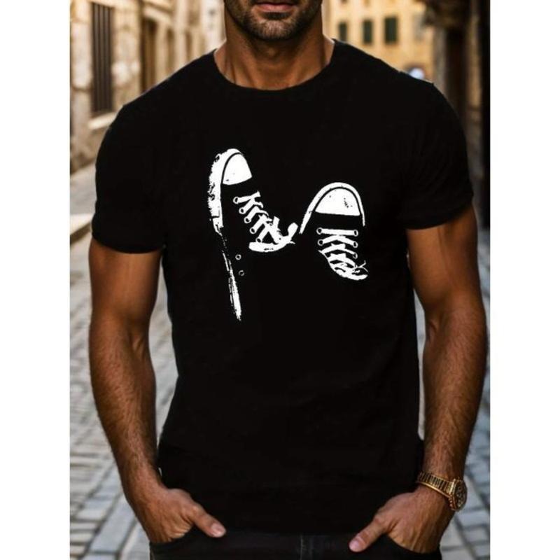 Shoes Print Men's Fashionable Summer Short Sleeve Sports Crew Neck T-shirt, Comfy Trendy Tee, Comfortable And Versatile...