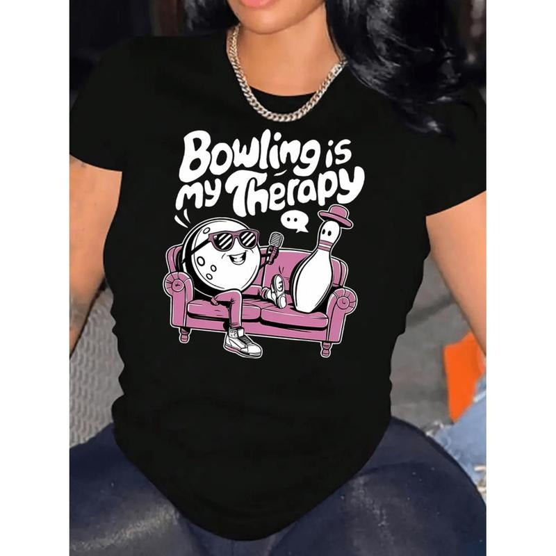 Short Sleeve, Casual, Women's Creative Bowling Graphic Print Round Neck T-shirt Hoodie, Sweatshirt | HypeDripTees.com