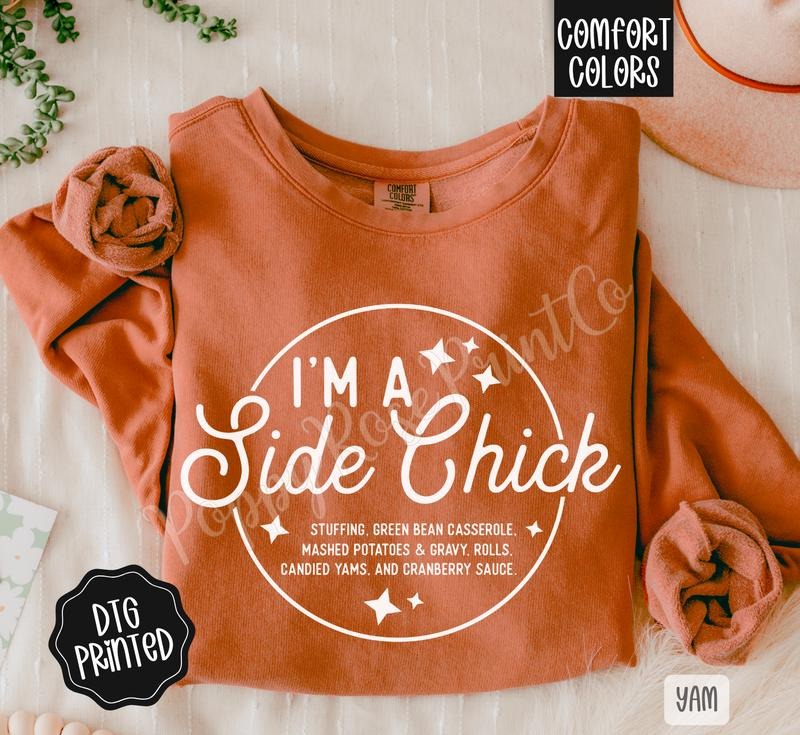 Side Chick Comfort Colors Long Sleeve T-Shirt, Cute Women's Thanksgiving Tee Hoodie, Sweatshirt | HypeDripTees.com