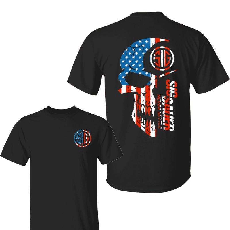Sig Sauer American Flag 2 Sided T-Shirt, Unisex Short Sleeve Casual 100% Cotton, Top Menswear, Tactical Gear, Gun Lover...