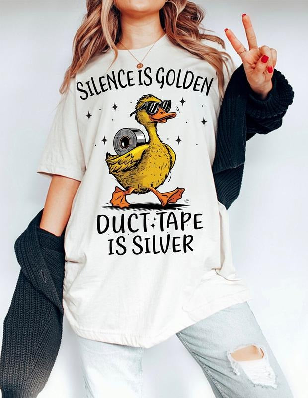 Silence is Golden Sarcastic Sweater, Duct Tape is Silver Snarky Funny Duck Sarcasm Shirt, Funny animal Adult Humor Hoodie...