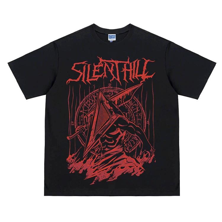 Silent Hill "Scarlet Pyramid Head" Vintage Oversized Tee Game T-shirt 100% Cotton Original Design Men's Top for Fans...