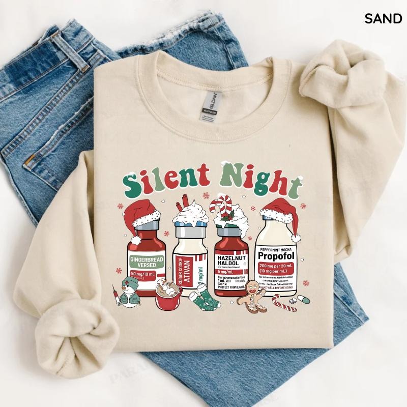Silent Night Christmas Sweatshirt, Nurse Christmas Shirt, Medical Holiday Crewneck, Funny ICU Nurse T-Shirt, Christmas...
