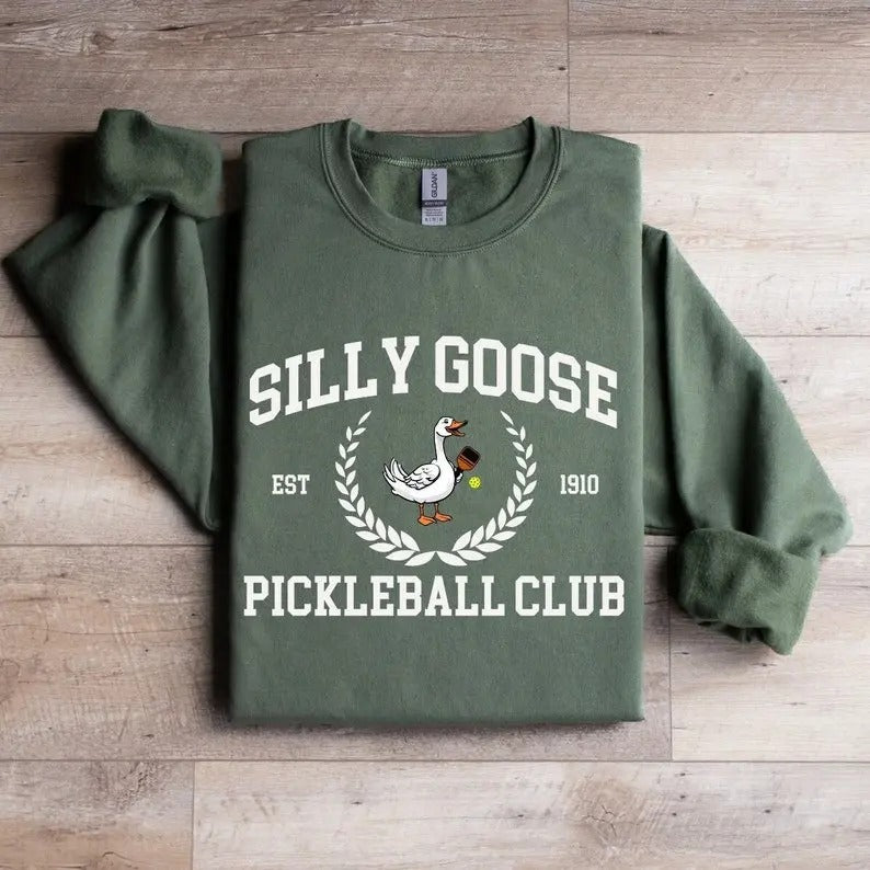 Silly Goose Pickleball Club Crewneck Sweatshirt, Unisex Graphic Pullover Hoodie, Shirt Casual Sportwear, Perfect Gift for...