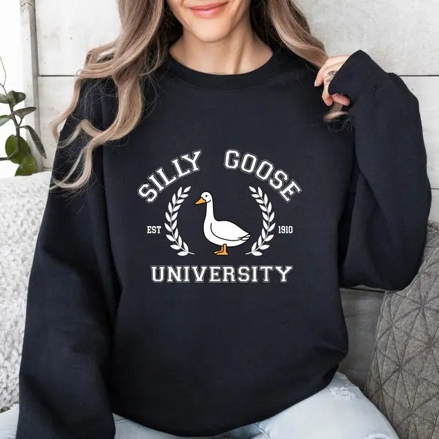 Silly Goose University Hoodie, Silly Goose Sweatshirt, Funny Gift for Guys, Funny Goose Shirt, Shirts for Men, Unisex...