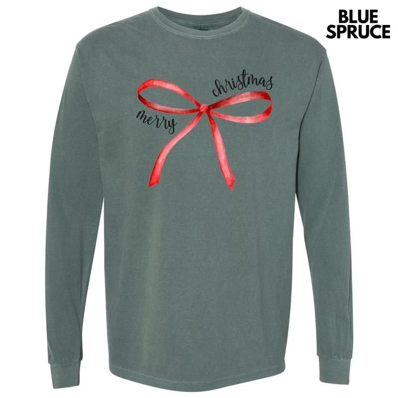 Simple Christmas Bow Long Sleeve Comfort Colors T-Shirt 'NLB' Hoodie, Sweatshirt | HypeDripTees.com
