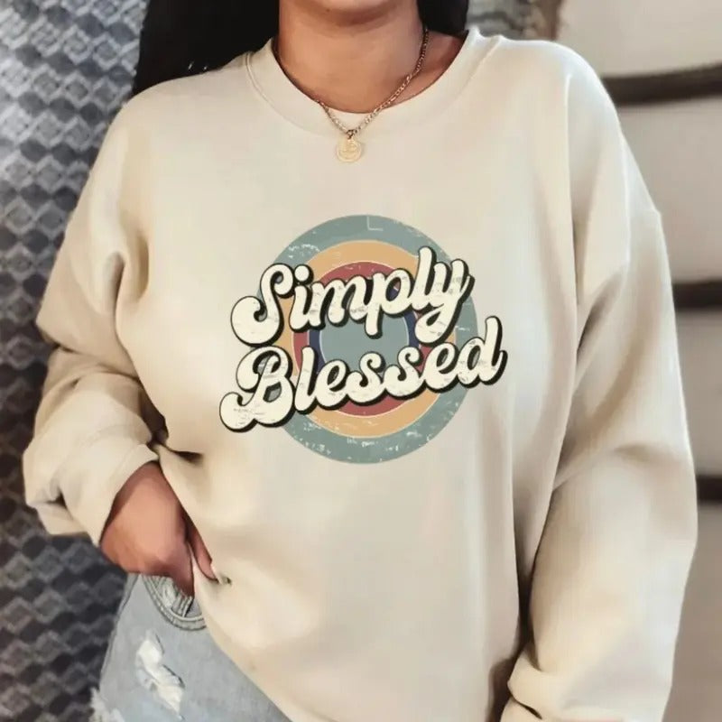 Simply Blessed Crewneck Sweatshirt Retro, Unisex Long Sleeve Crewneck Shirt Hoodie | HypeDripTees.com