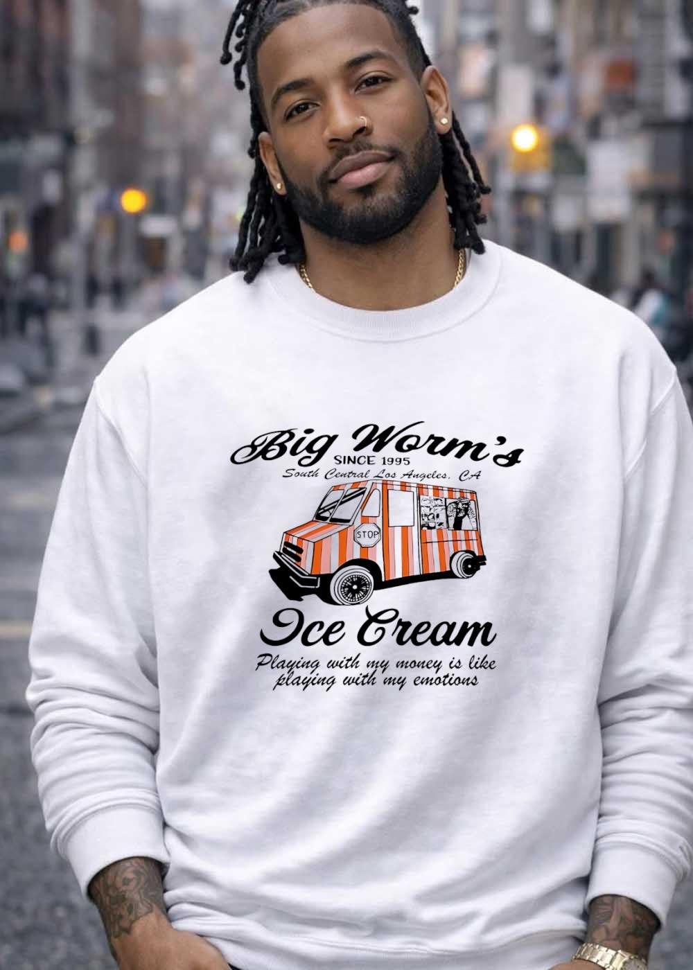 Since 1995 South Central Los Angeles CA Big Worms Ice Cream Playing with My Money is like Emotions T-Shirt