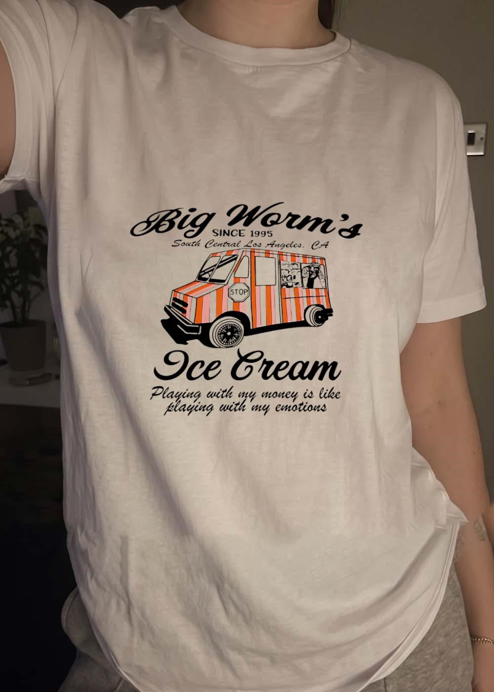 Since 1995 South Central Los Angeles CA Big Worms Ice Cream Playing with My Money is like Emotions T-Shirt