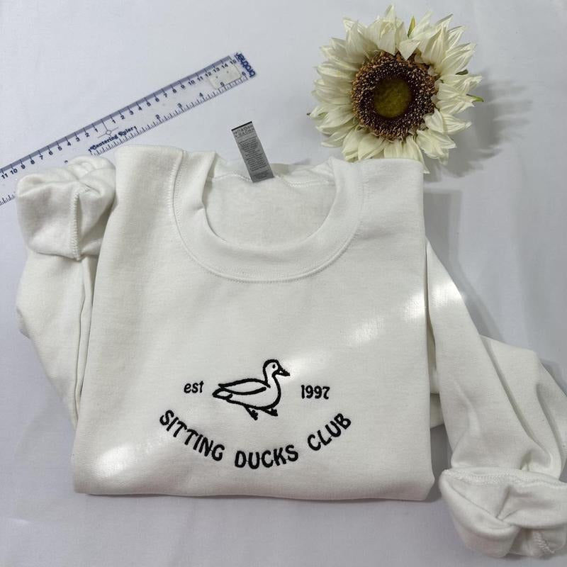 Sitting Ducks Club Embroidered sweatshirt; Ducks Club crewneck Casual Plain Cotton Casual T-Shirts, Hoodie | HypeDripTees.com