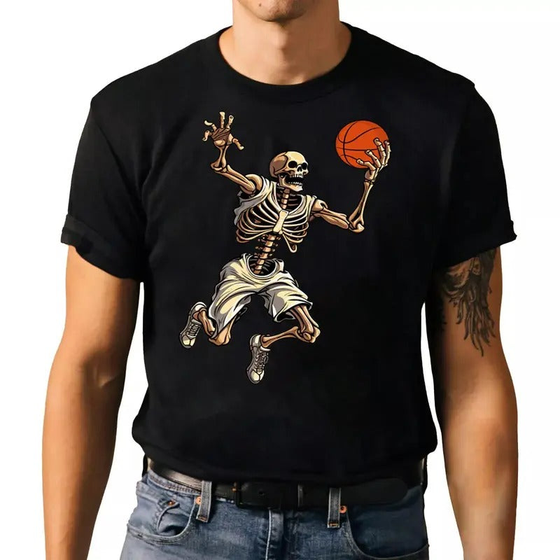 Skeleton Basketball T-shirt - Spooky Halloween Graphic Tee Hoodie, Sweatshirt | HypeDripTees.com