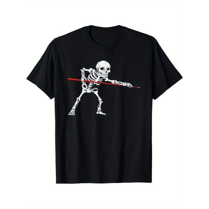 Skeleton Billiards Halloween Billiard Pool Snooker T-Shirt, 100% Cotton, Halloween Thanksgiving Christmas Gift for Men...