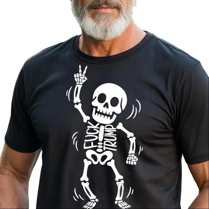 Skeleton Fuck Trump Tee, Slightly Subtle Halloween Skeleton Candy Shirt, Spooky Season Halloween Costume Anti Trump Shirt...