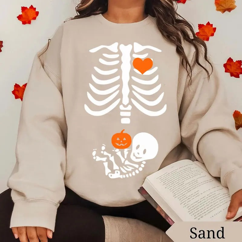Skeleton Halloween Maternity Sweatshirt, Funny Pregnancy Announcement Shirt 2024, Mama Halloween Sweatshirt, Halloween...
