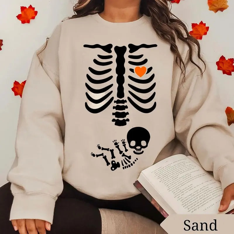 Skeleton Halloween Maternity Sweatshirt, Funny Pregnancy Announcement Shirt, Mama Halloween Sweatshirt, Halloween...