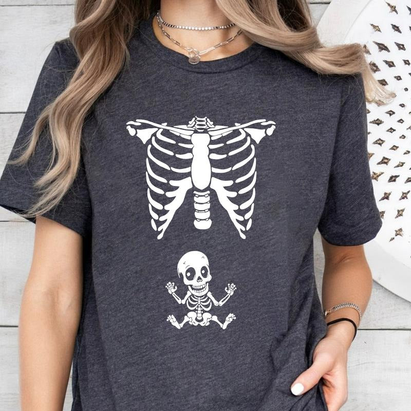 Skeleton Maternity Halloween T-Shirt, Pregnant Skeleton T-Shirt, Halloween Pregnancy Shirt, Halloween Maternity Shirt,...