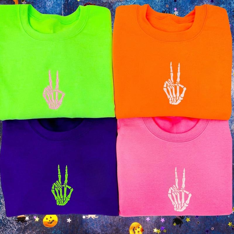 'Skeleton Peace Sign' Embroidered Sweatshirt T-Shirts, Hoodie | HypeDripTees.com