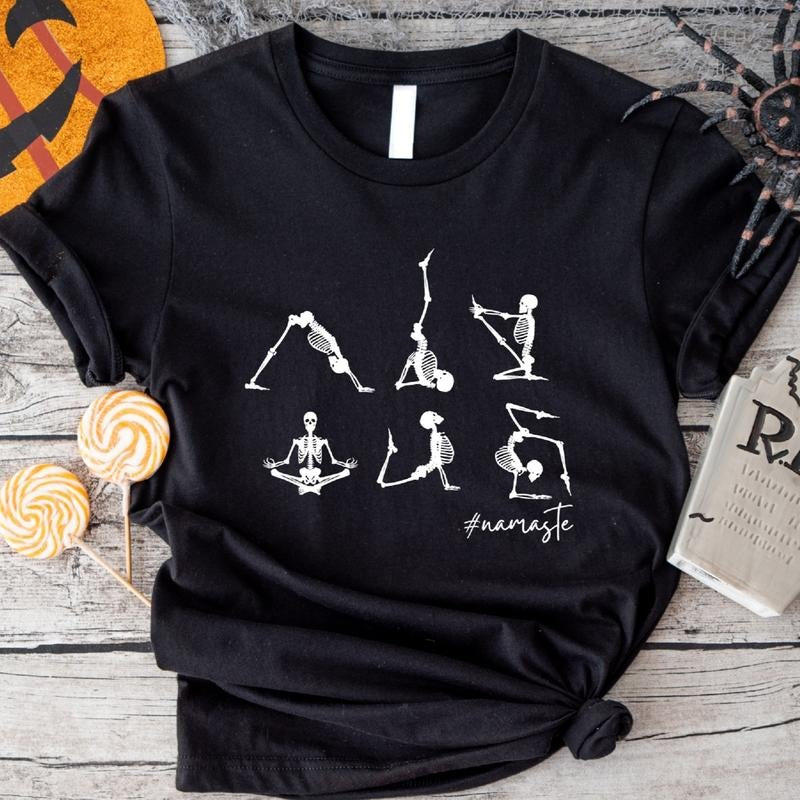 Skeletons Yoga Shirt, Namaste T-Shirt, Yoga Lover Tee, Yoga Coach Halloween Party Gift Tee, Unisex Meditation Shirt....