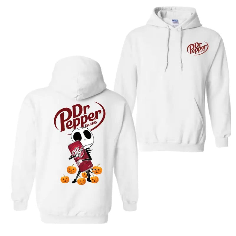Skellington Dr. Pepper Halloween 2 Sided Hoodie T-Shirt, Dr. Pepper Hoodie For Men And Women Sweatshirt | HypeDripTees.com