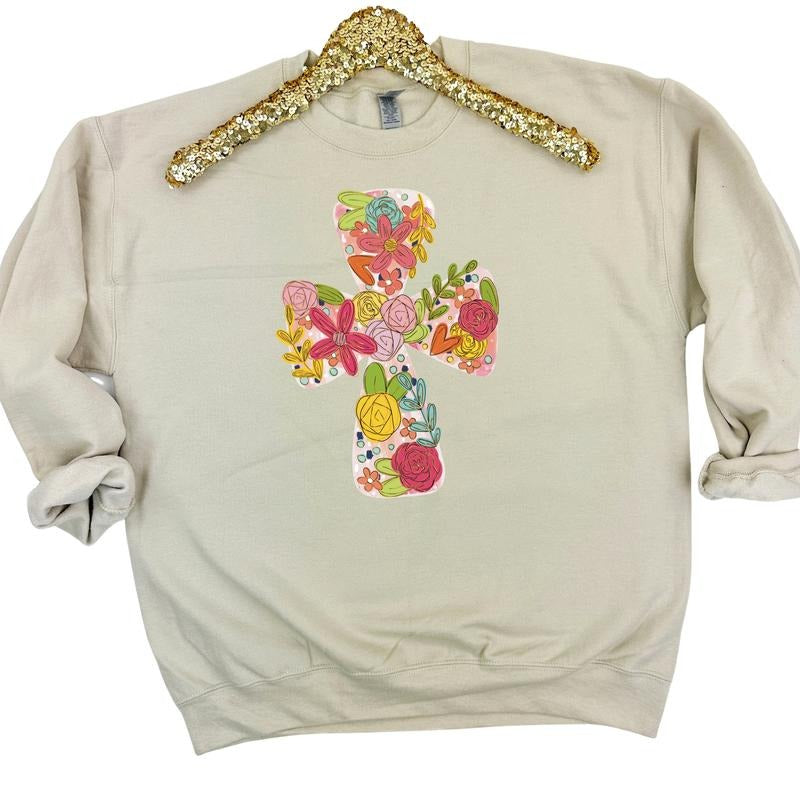 Sketched Floral Cross Sweatshirt 'NLB' T-Shirts, Hoodie | HypeDripTees.com