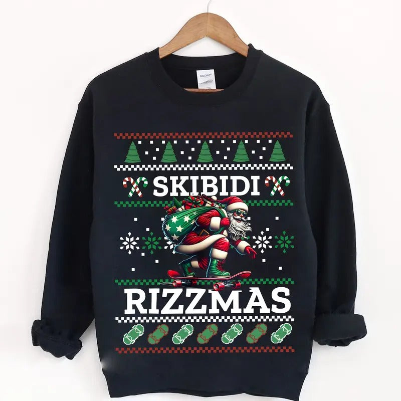 Skibidi Rizzmas Christmas Rizz Santa Claus Funny Shirt , Rizzmas Santa Ugly Sweatshirt, Funny Teenager Xmas Rizz Hoodie