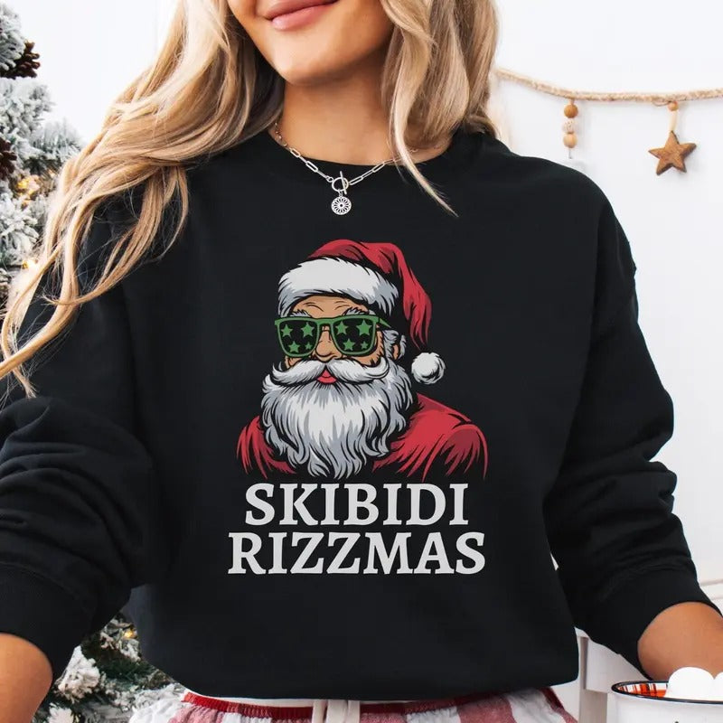 Skibidi Rizzmas Christmas Santa Funny Shirt , Rizzmas Santa Sweatshirt, Funny Teenager Xmas Rizz Hoodie | HypeDripTees.com