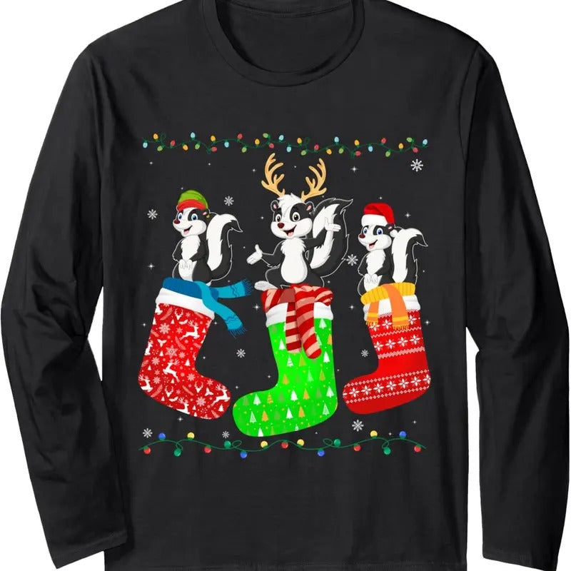 Skunk in Xmas Socks Funny Holiday Ugly Sweater Christmas Long Sleeve T-Shirt Hoodie, Sweatshirt | HypeDripTees.com