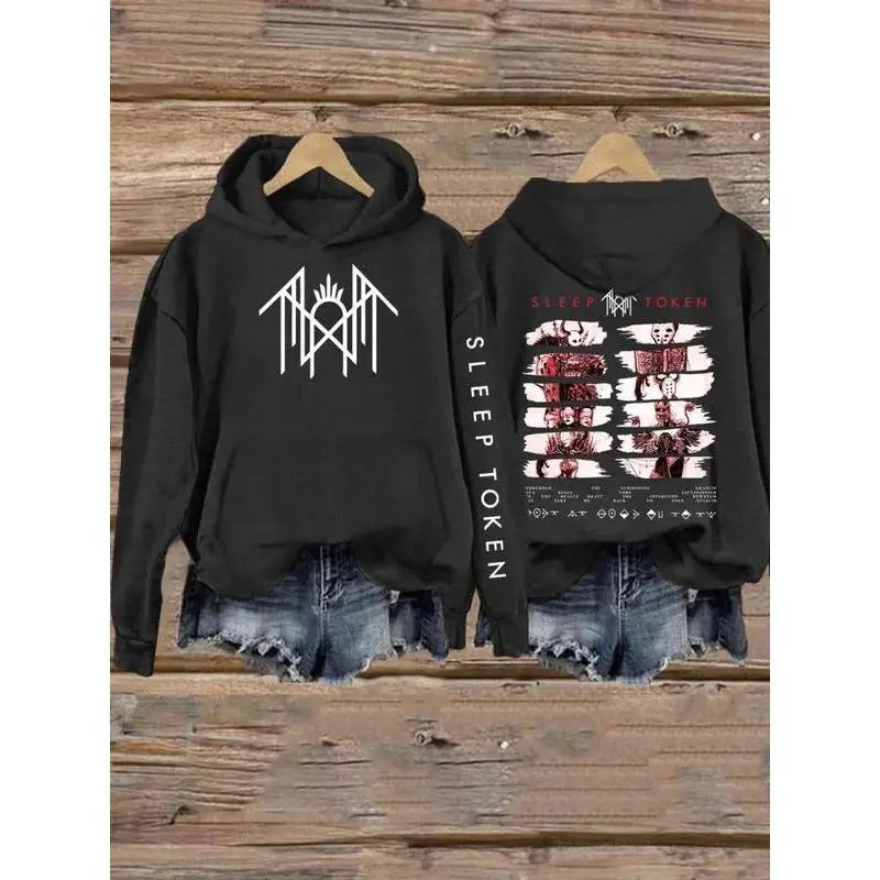 Sleep Token Front and Left Slevee Print Comic Logo Unisex Hoodie, sweatshirt T-Shirts | HypeDripTees.com