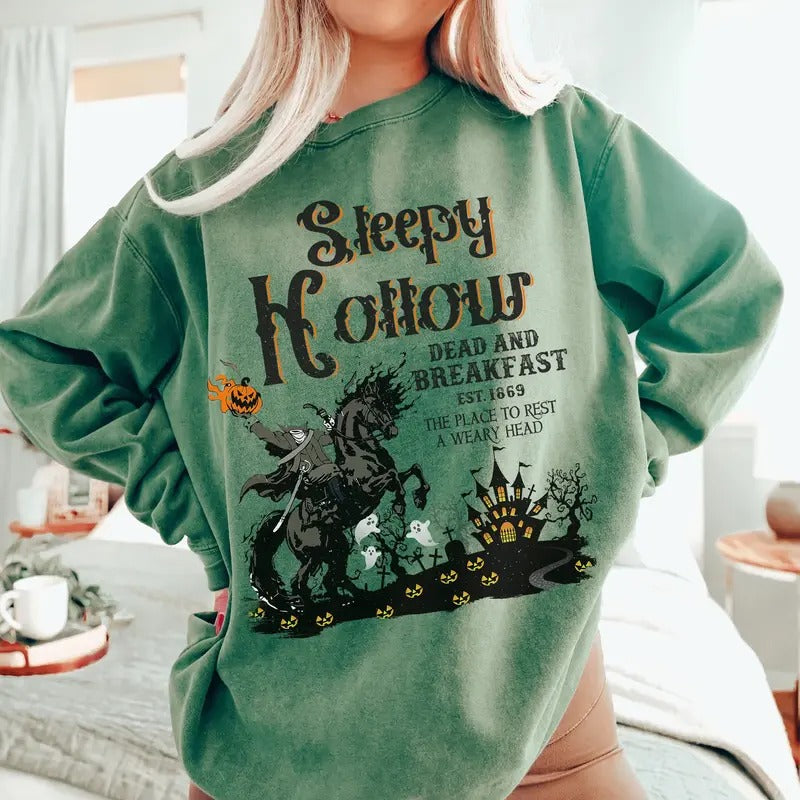 Sleepy Hollow Headless Horseman Halloween Sweatshirt, Spooky Sweater Pumpkin Crewneck Ghost Sweater Halloween Fall...