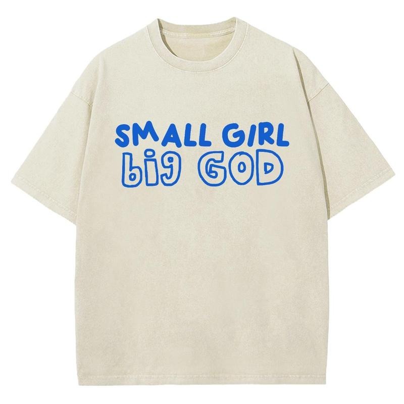 Small Girl Big God Unisex Washed T-Shirt, Christian Jesus  t shirts, Vintage 90s Graphic Tee Gift Cotton Top Womenswear...