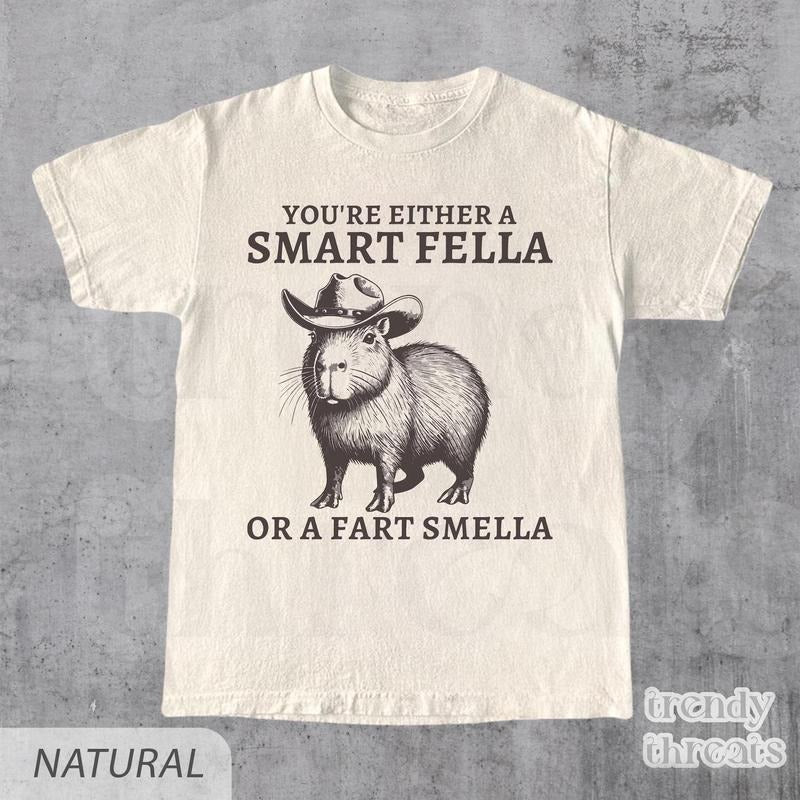 Smart Fella Fart Smella Retro Capybara 90s Shirt Funny Capybara Vintage Vintage 90s Shirt Washed Shirt Funny Giftstyle{N002}2 T-Shirts, Hoodie, Sweatshirt