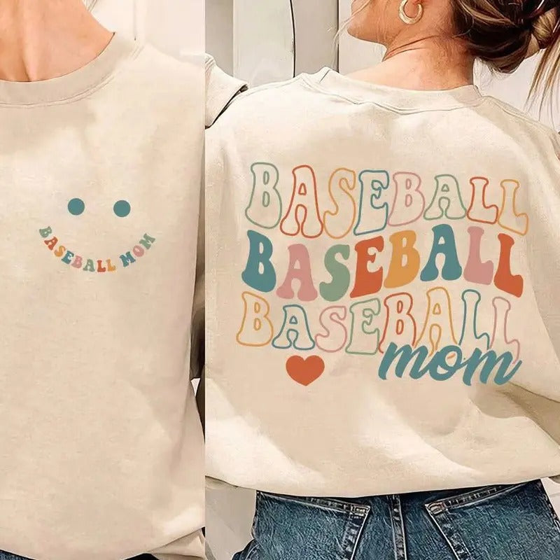 Smiley Face Baseball Mom Sweatshirt Cute Mothers Day Ideas T-Shirts, Hoodie | HypeDripTees.com