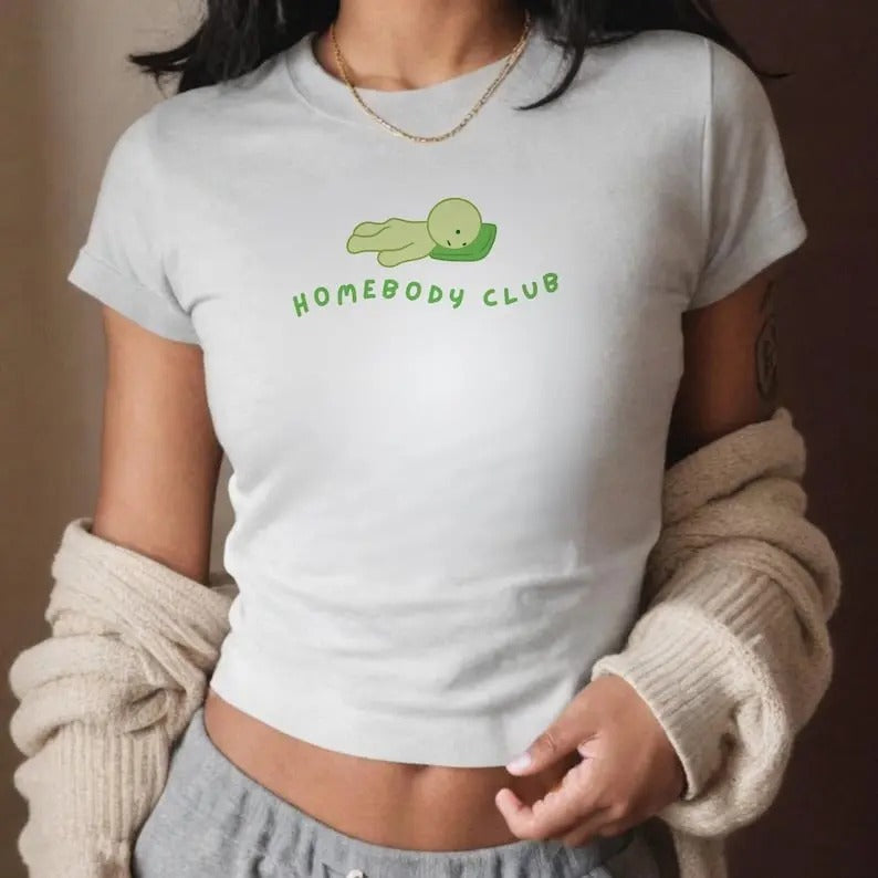 Smiski Baby Tee Y2K 90s Smiski Shirt Homebody Club Graphic Tee Smiski Cozy Cotton Fashion Hoodie, Sweatshirt