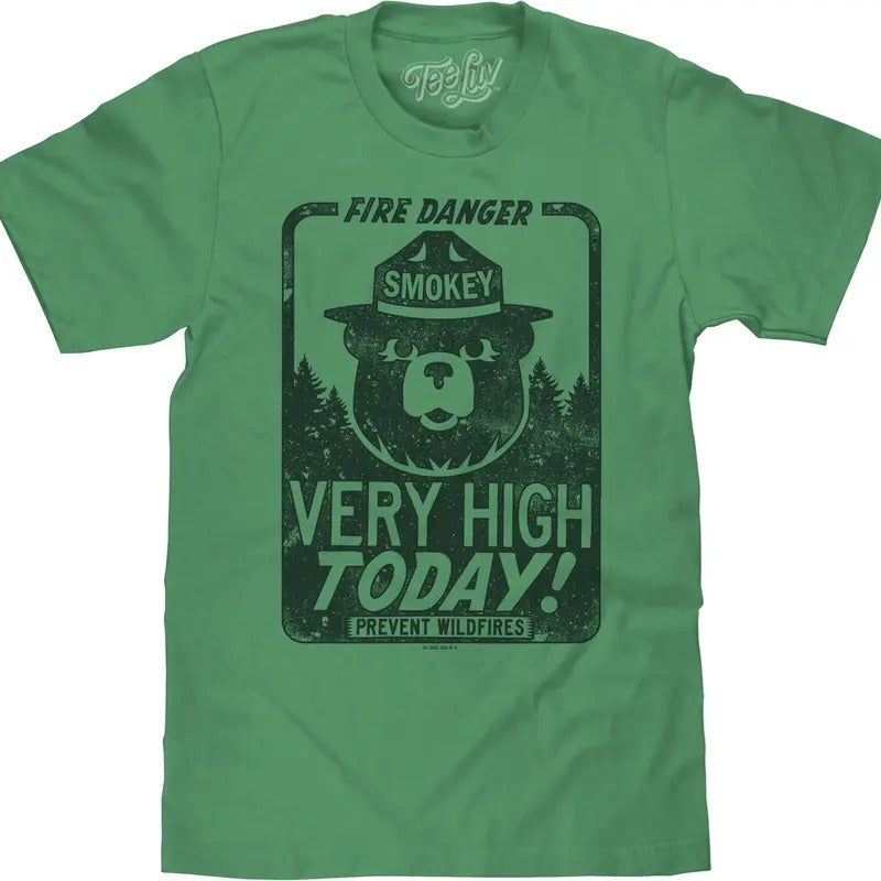 Smokey Bear "Fire Danger Very High" Big and Tall T-Shirt - Green Hoodie, Sweatshirt | HypeDripTees.com