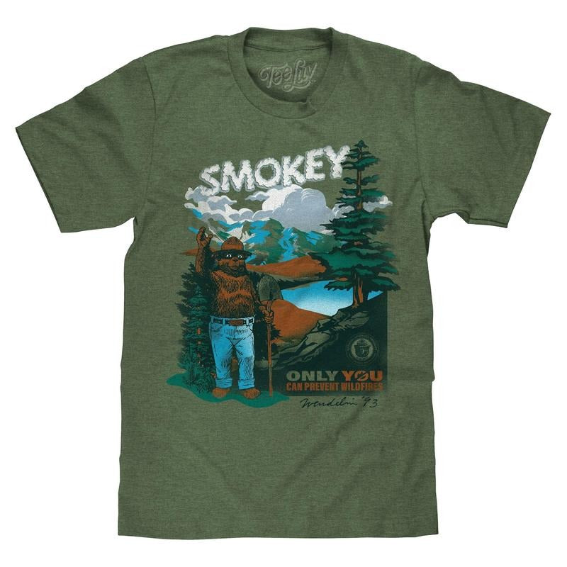Smokey Bear Only You Can Prevent Wildfires Retro Graphic T-Shirt - Canyon Green Hoodie, Sweatshirt | HypeDripTees.com